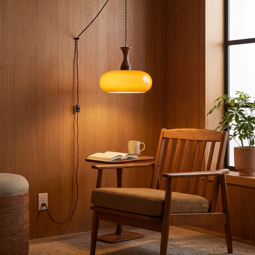Brown Antique Glass Plug-In Pendant, product photo
