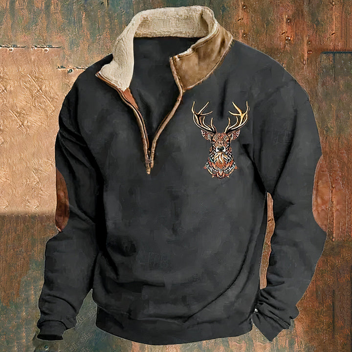 Black Antler-Print Quarter-Zip Sweater front view