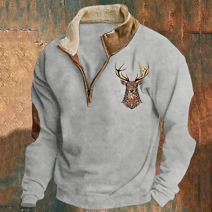 White Antler-Print Quarter-Zip Sweater front view