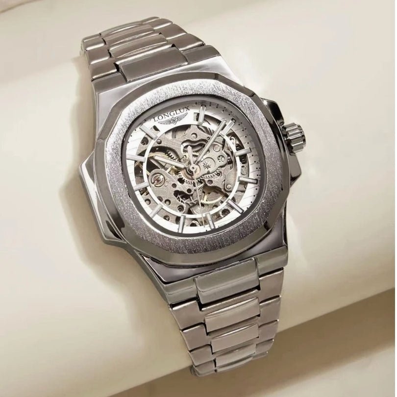 Frost White Automatic Skeleton Watch front view