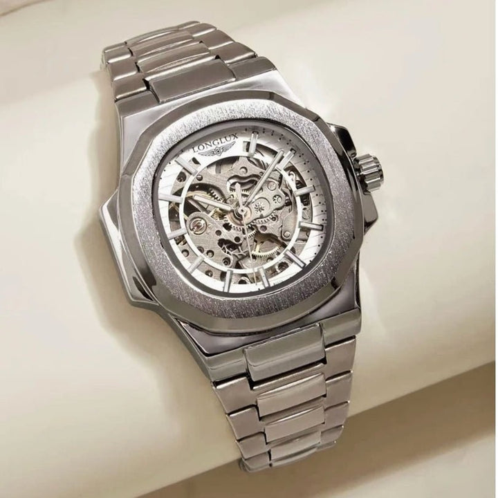 Frost White Automatic Skeleton Watch front view