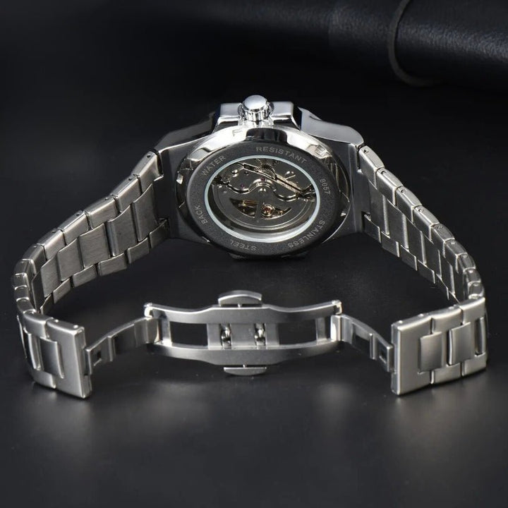Automatic Skeleton Watch transparent case back and deployant clasp