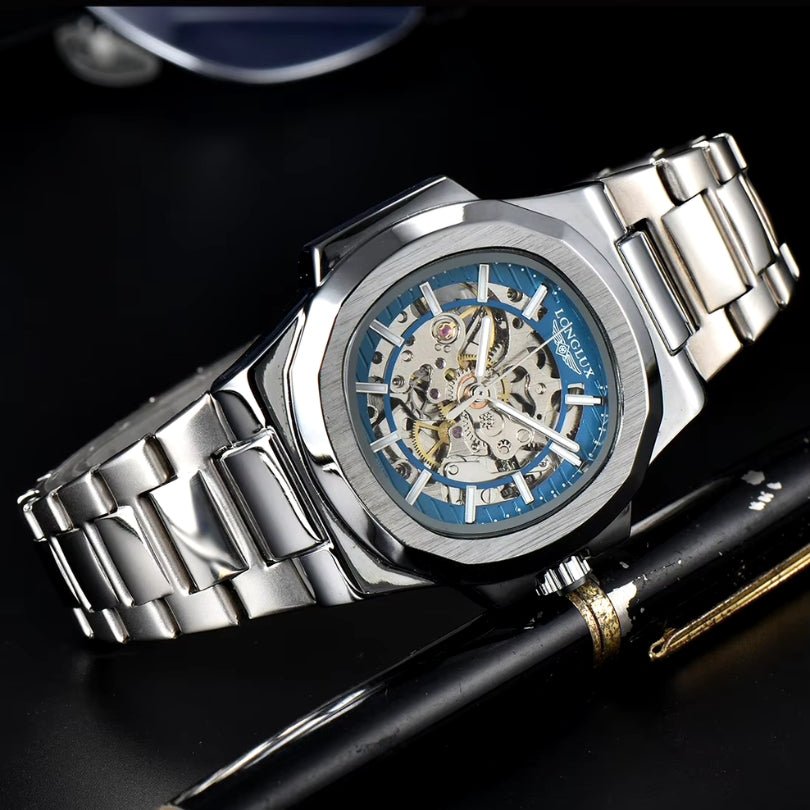 Oasis Blue Automatic Skeleton Watch side view