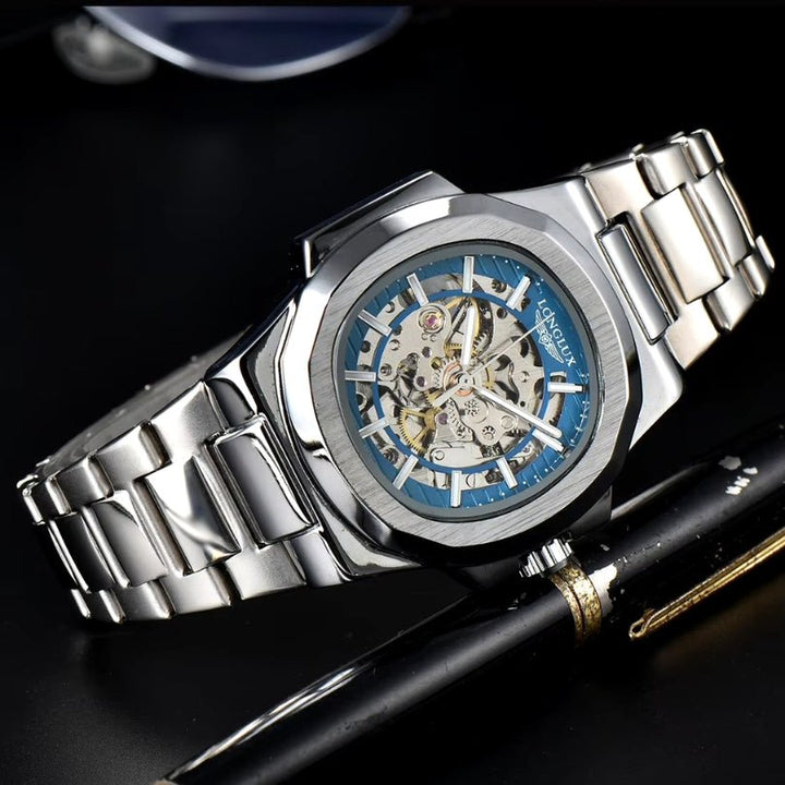 Oasis Blue Automatic Skeleton Watch side view
