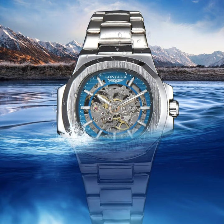 Oasis Blue Automatic Skeleton Watch lifestyle by water