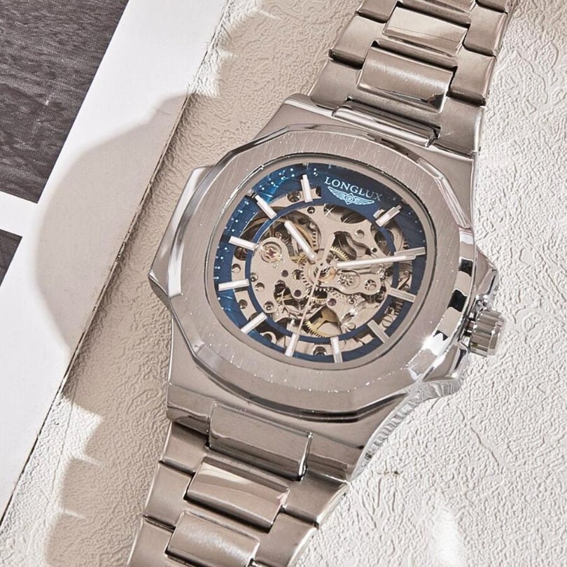 Oasis Blue Automatic Skeleton Watch angled view