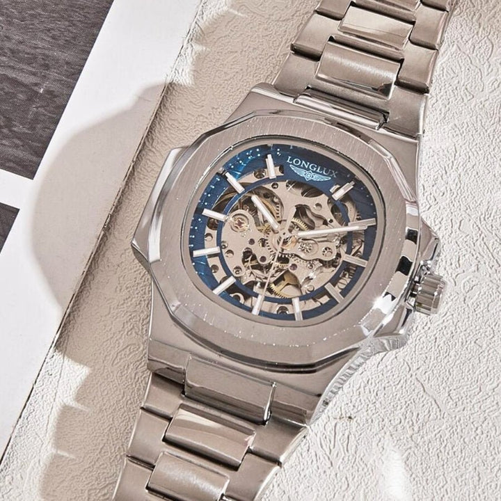Oasis Blue Automatic Skeleton Watch angled view