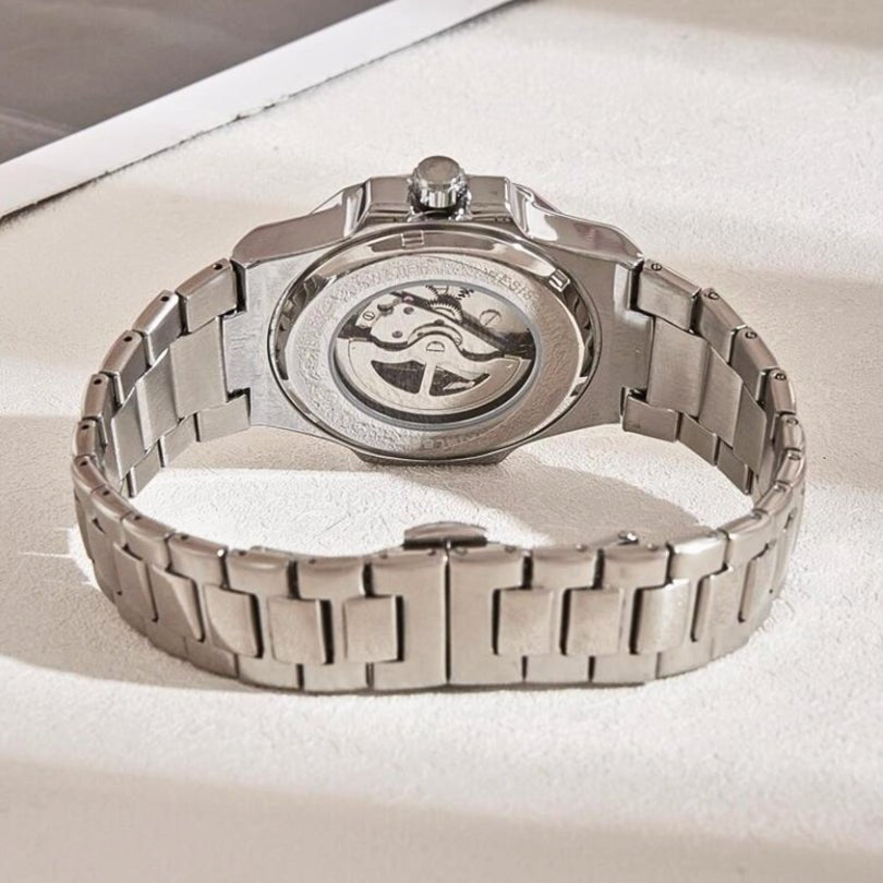 Automatic Skeleton Watch bracelet and case back view