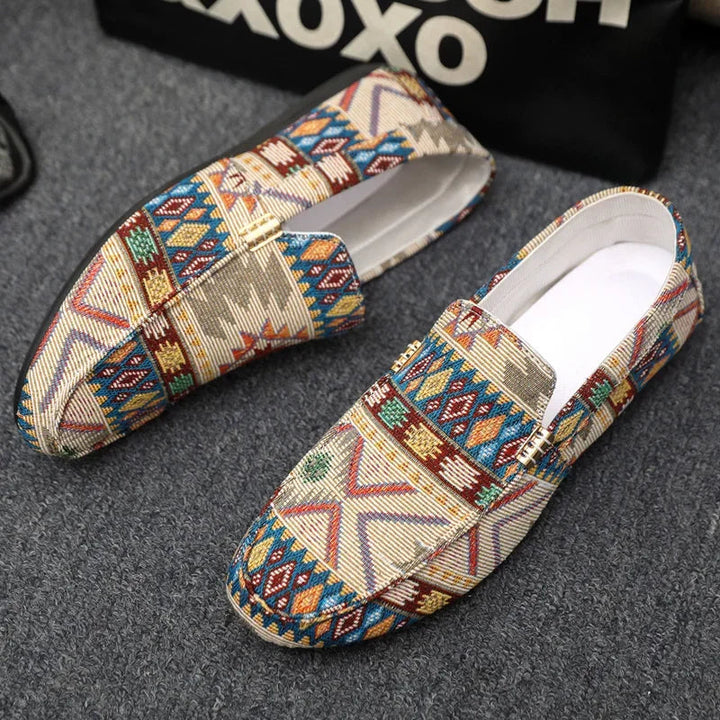 Beige Aztec-Print Canvas Loafers sole detail
