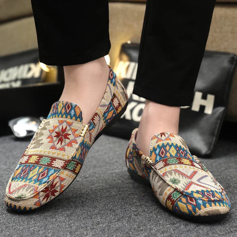 Black Aztec-Print Canvas Loafers front view