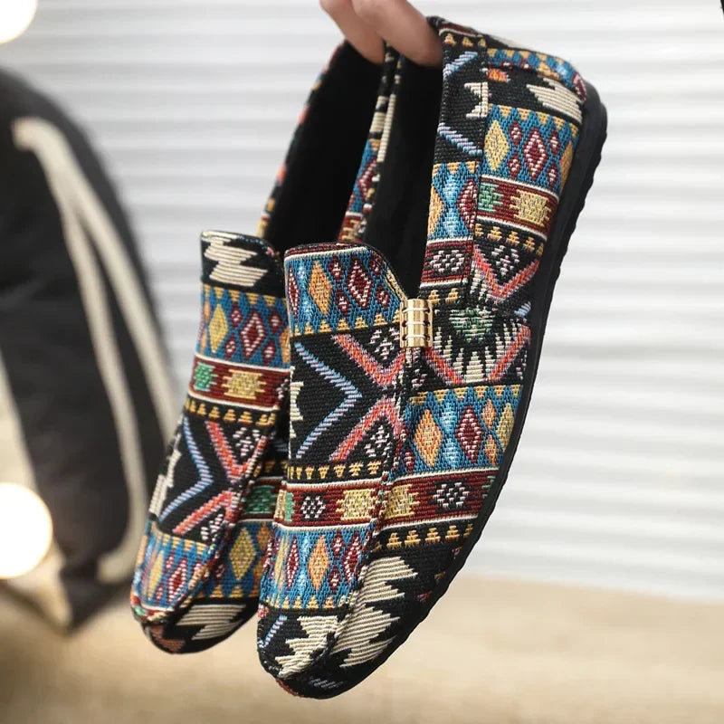 Black Aztec-Print Canvas Loafers side view