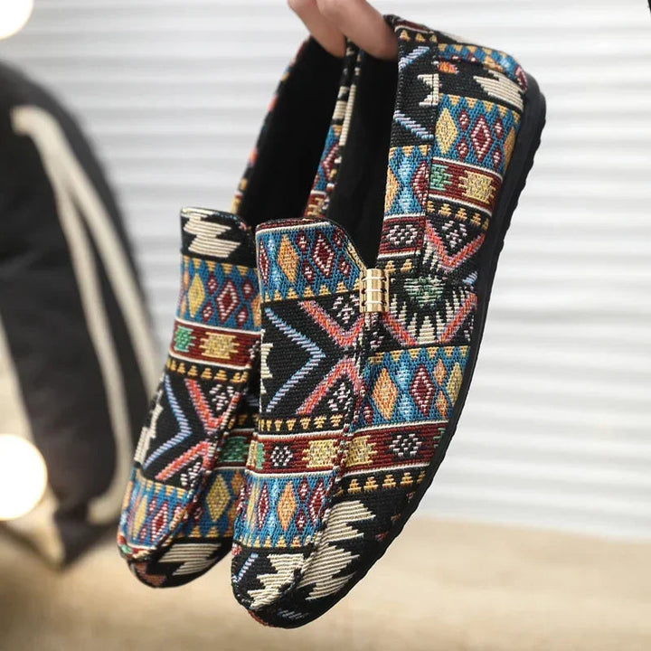 Black Aztec-Print Canvas Loafers side view