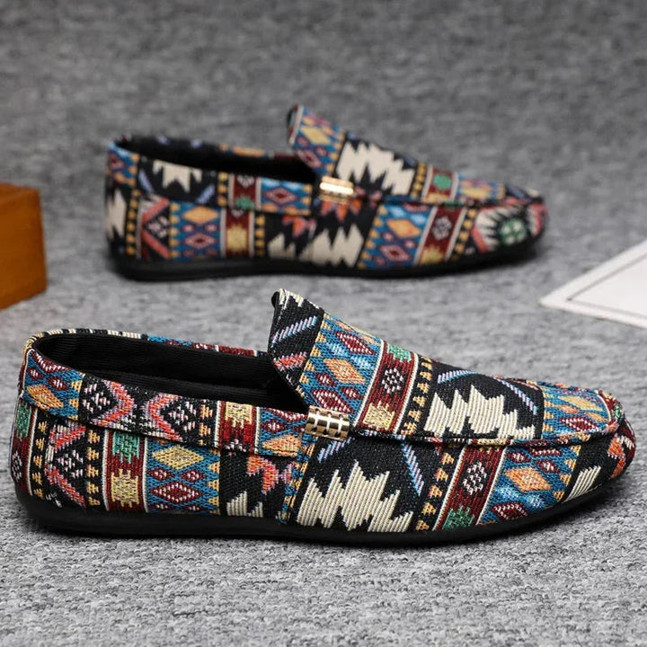Black Aztec-Print Canvas Loafers sole detail