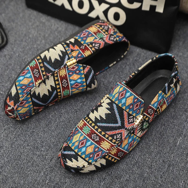 Black Aztec-Print Canvas Loafers pattern detail