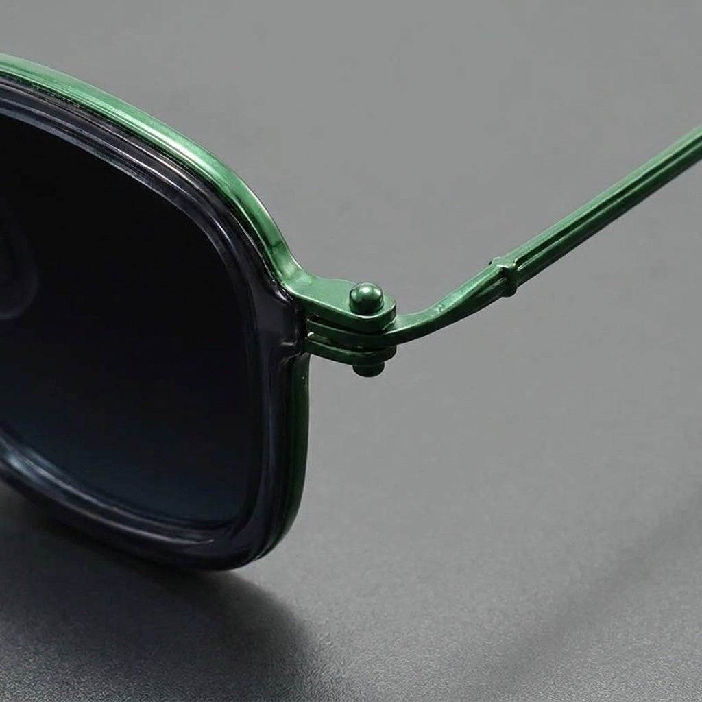 Amber Square Alloy Frame Sunglasses on-face view