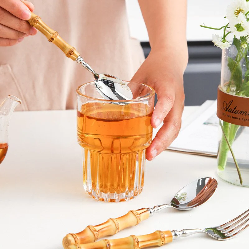 Bamboo Handle Stainless Steel Flatware Set teaspoon stirring tea