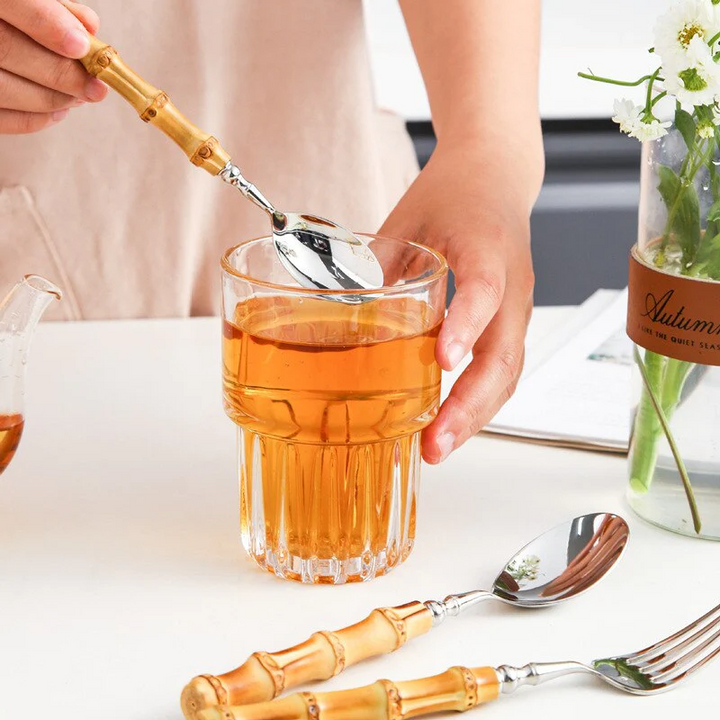 Bamboo Handle Stainless Steel Flatware Set teaspoon stirring tea