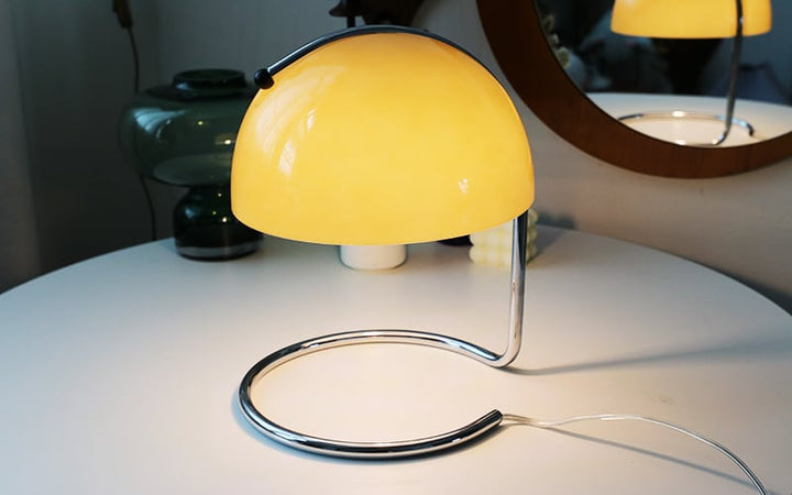 Bauhaus Glass Table Lamp lit glow detail