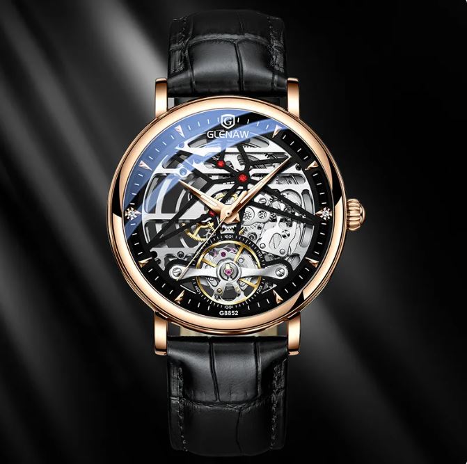 Stainless Steel Skeleton Watch side view