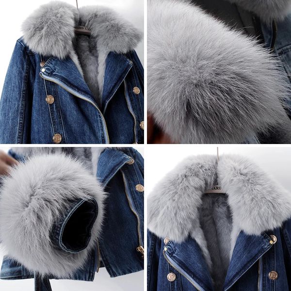 Denim Jacket with Fox Fur Collar worn lifestyle