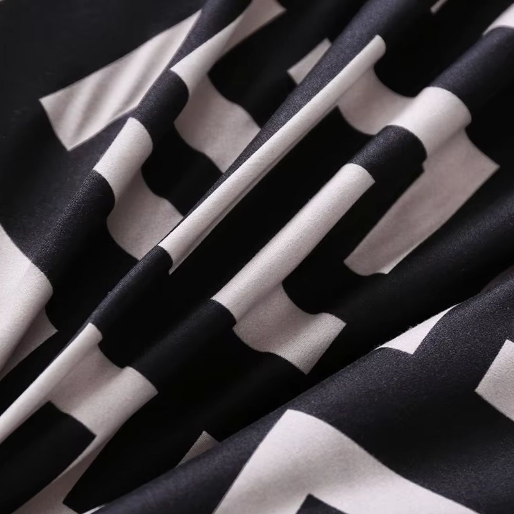 Black and White Maze Print Duvet Cover Set fabric print close-up