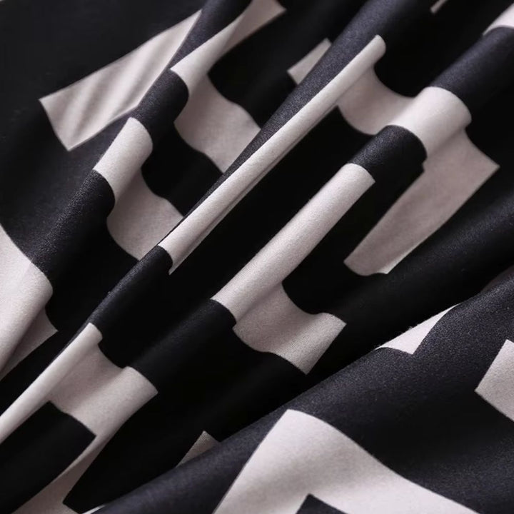 Black and White Maze Print Duvet Cover Set fabric print close-up