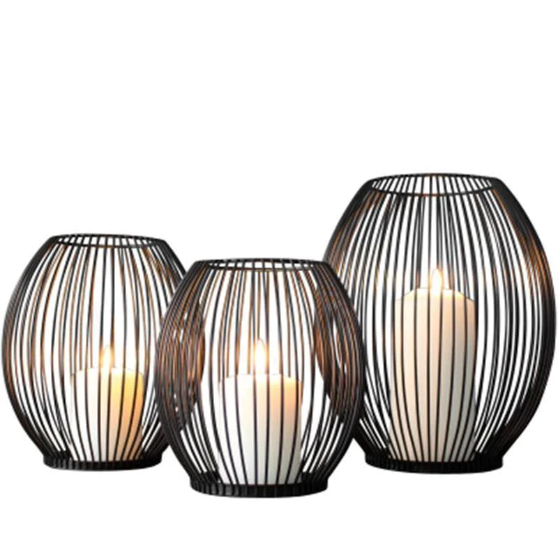 Black Iron Wire Lantern Candle Holder set of three sizes