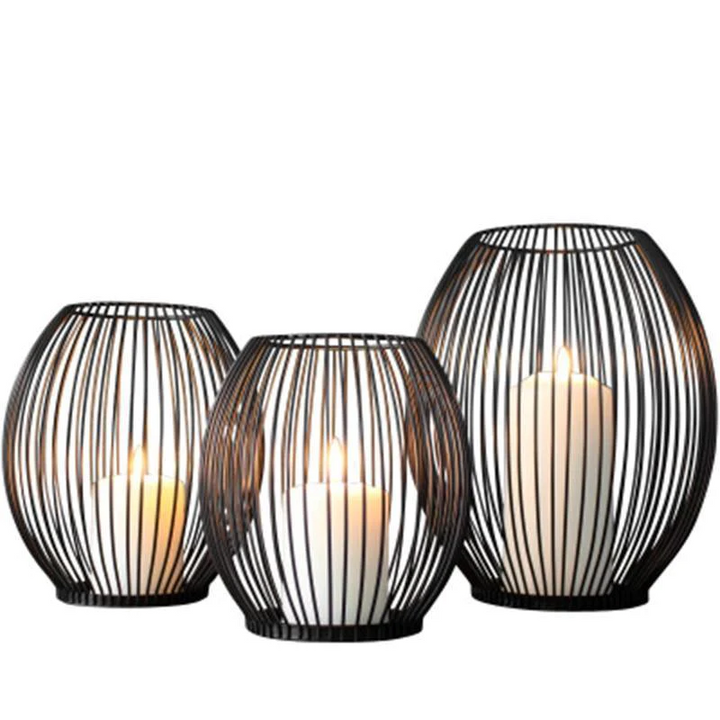 Black Iron Wire Lantern Candle Holder set of three sizes
