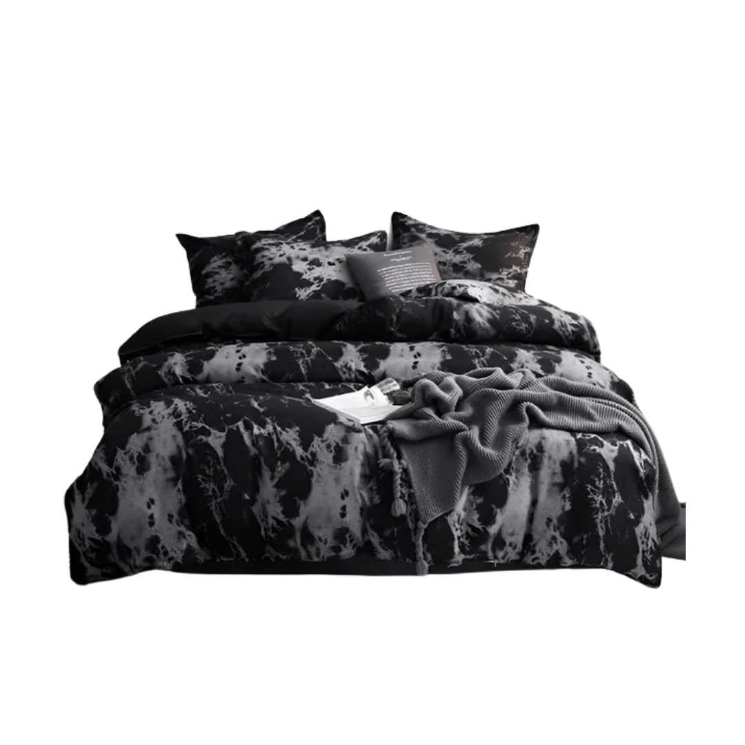 Black marble microfiber duvet cover set main product view