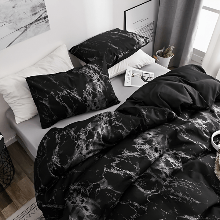 Black marble microfiber duvet cover set product view 2