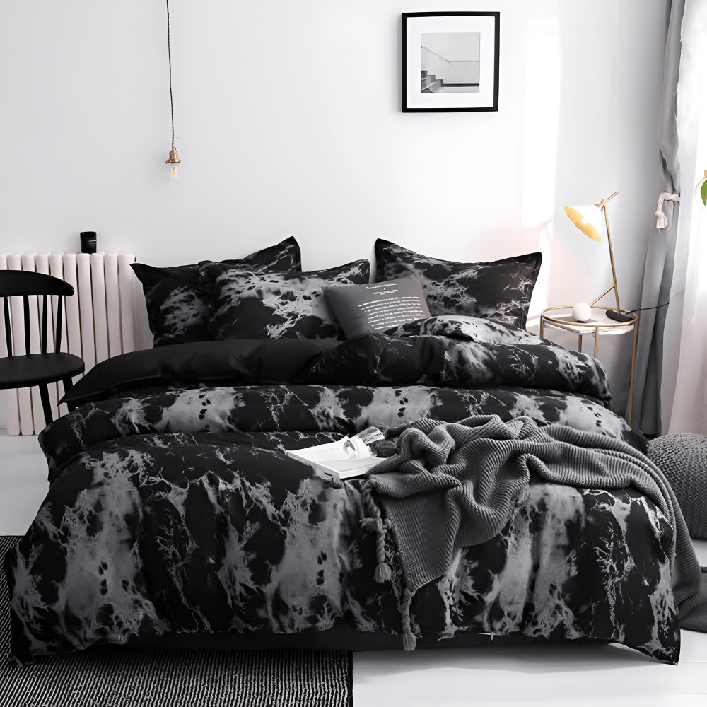 Black marble microfiber duvet cover set product view 3