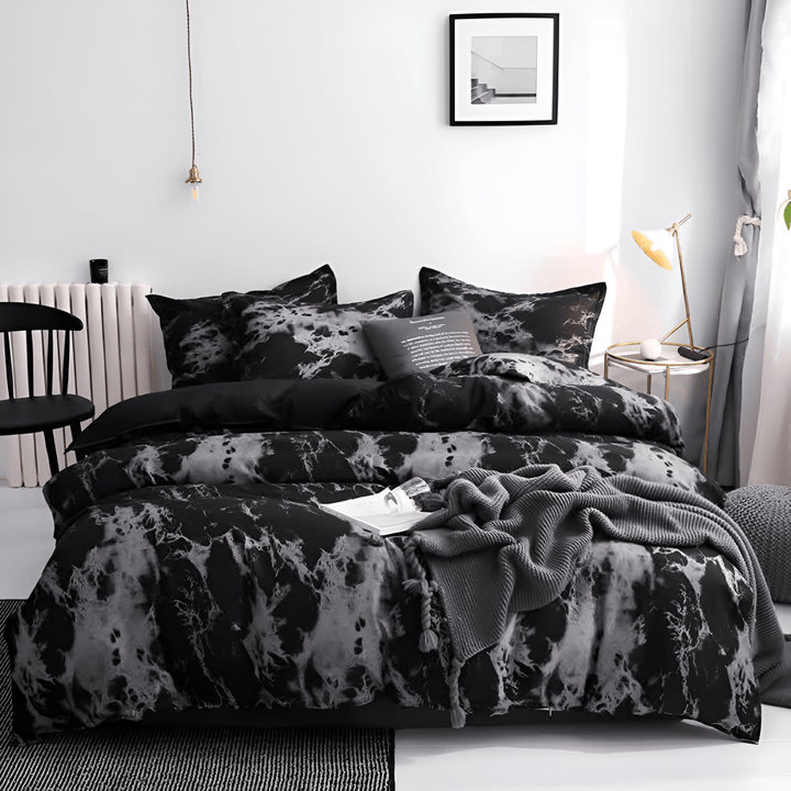 Black marble microfiber duvet cover set product view 3