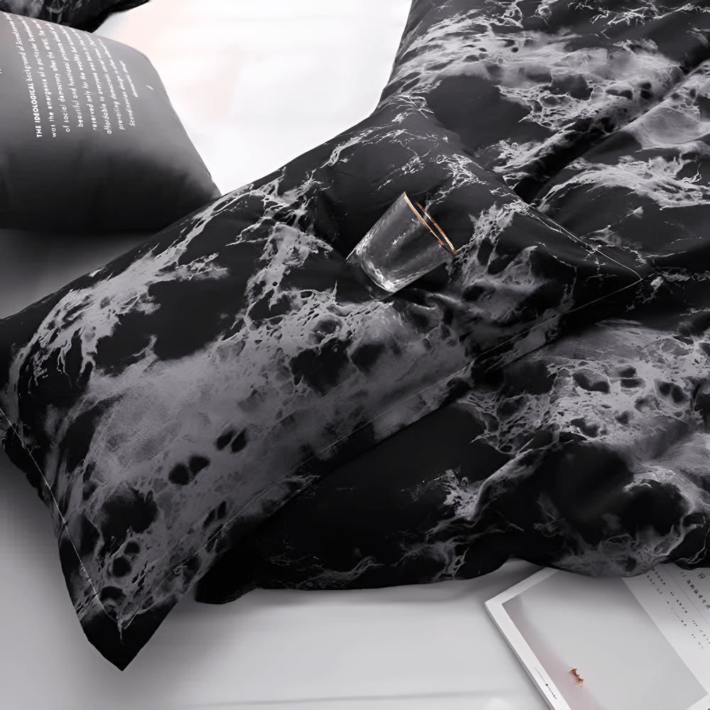 Black marble microfiber duvet cover set product view 5