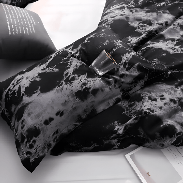Black marble microfiber duvet cover set product view 5
