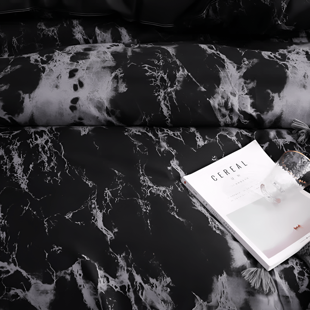Black marble microfiber duvet cover set product view 6
