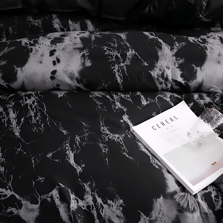 Black marble microfiber duvet cover set product view 6