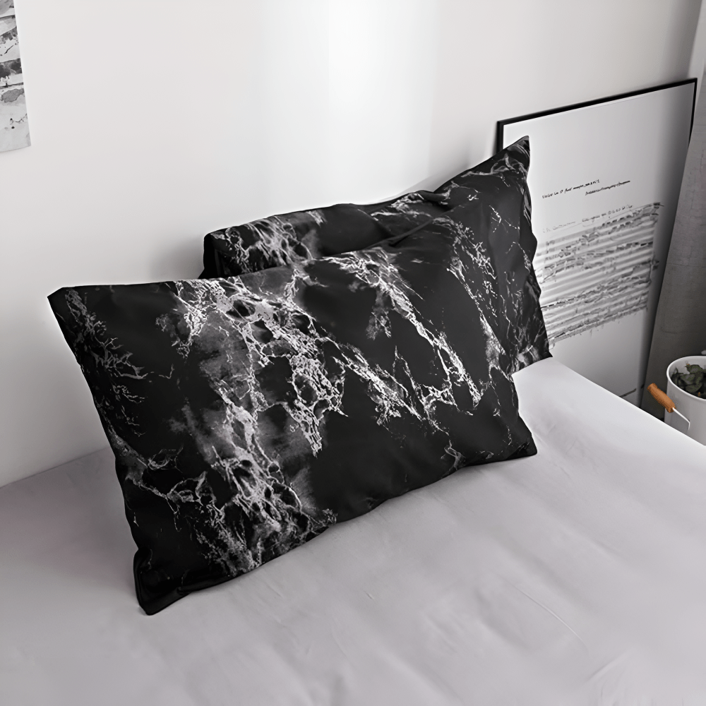 Black marble microfiber duvet cover set product view 7