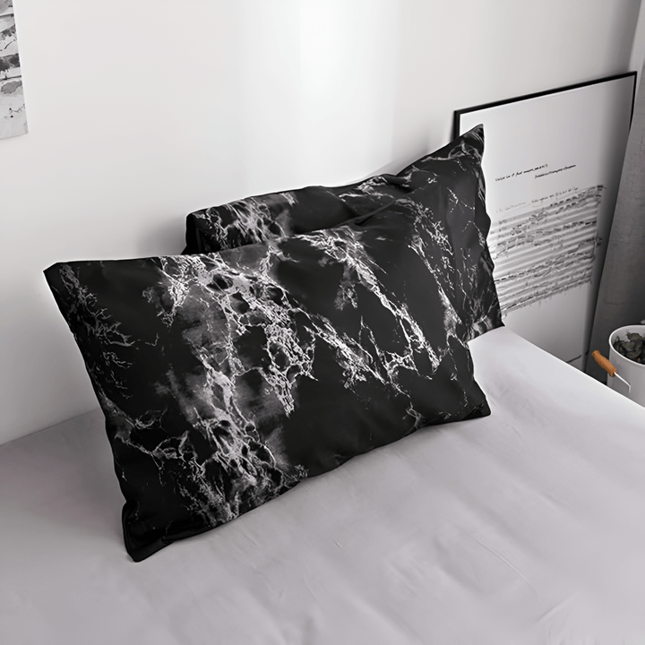 Black marble microfiber duvet cover set product view 7