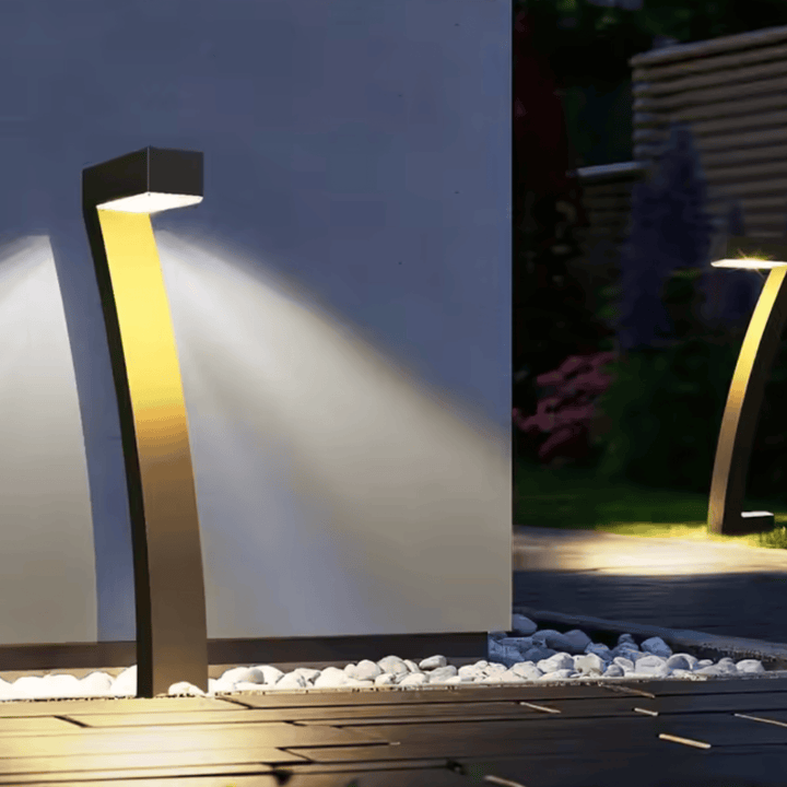 Black Solar Pathway Light close-up at night