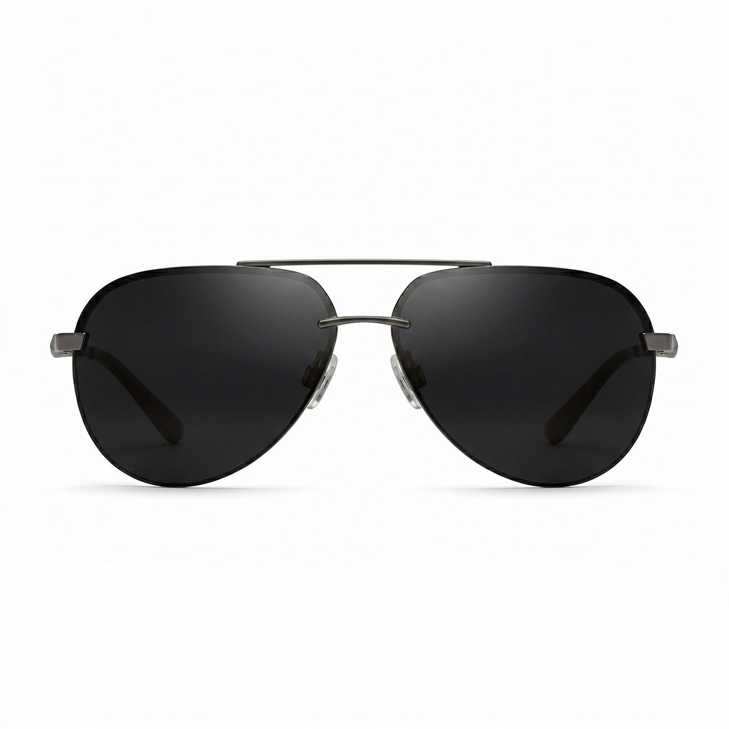 Black Classic Polarized Aviator Sunglasses close-up front view