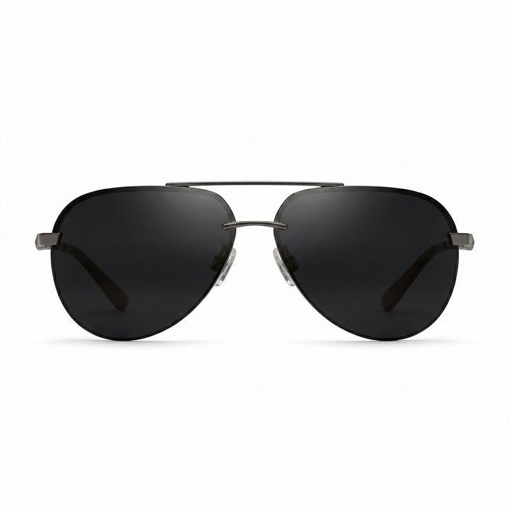 Black Classic Polarized Aviator Sunglasses close-up front view