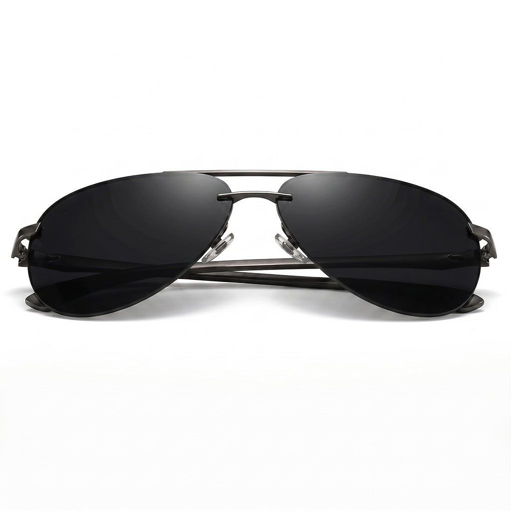 Black Classic Polarized Aviator Sunglasses top-down view