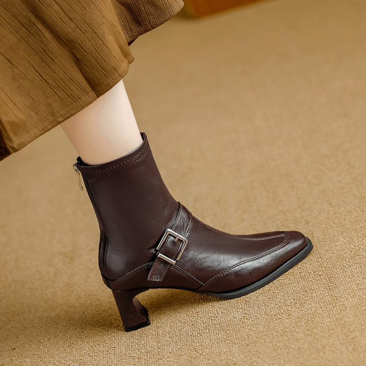 Brown Block-Heel Ankle Boots worn side detail