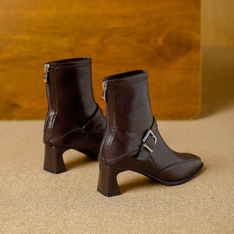 Brown Block-Heel Ankle Boots pair side view