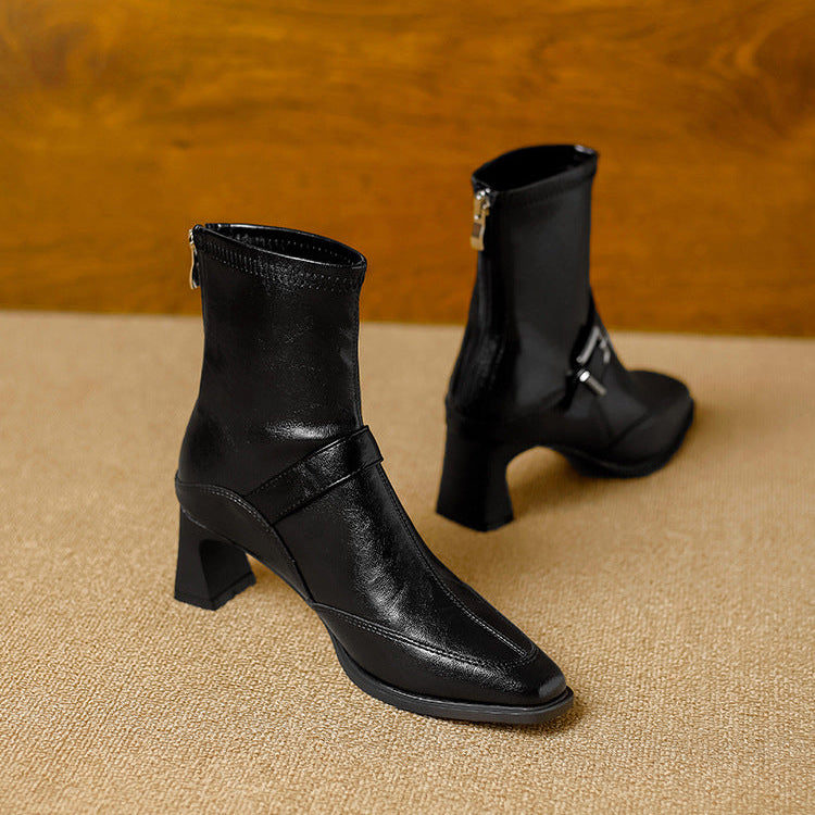 Black Block-Heel Ankle Boots pair side view