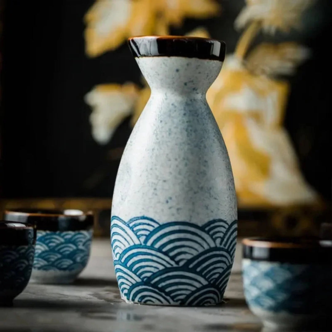 Blue Wave Ceramic Sake Set carafe close-up