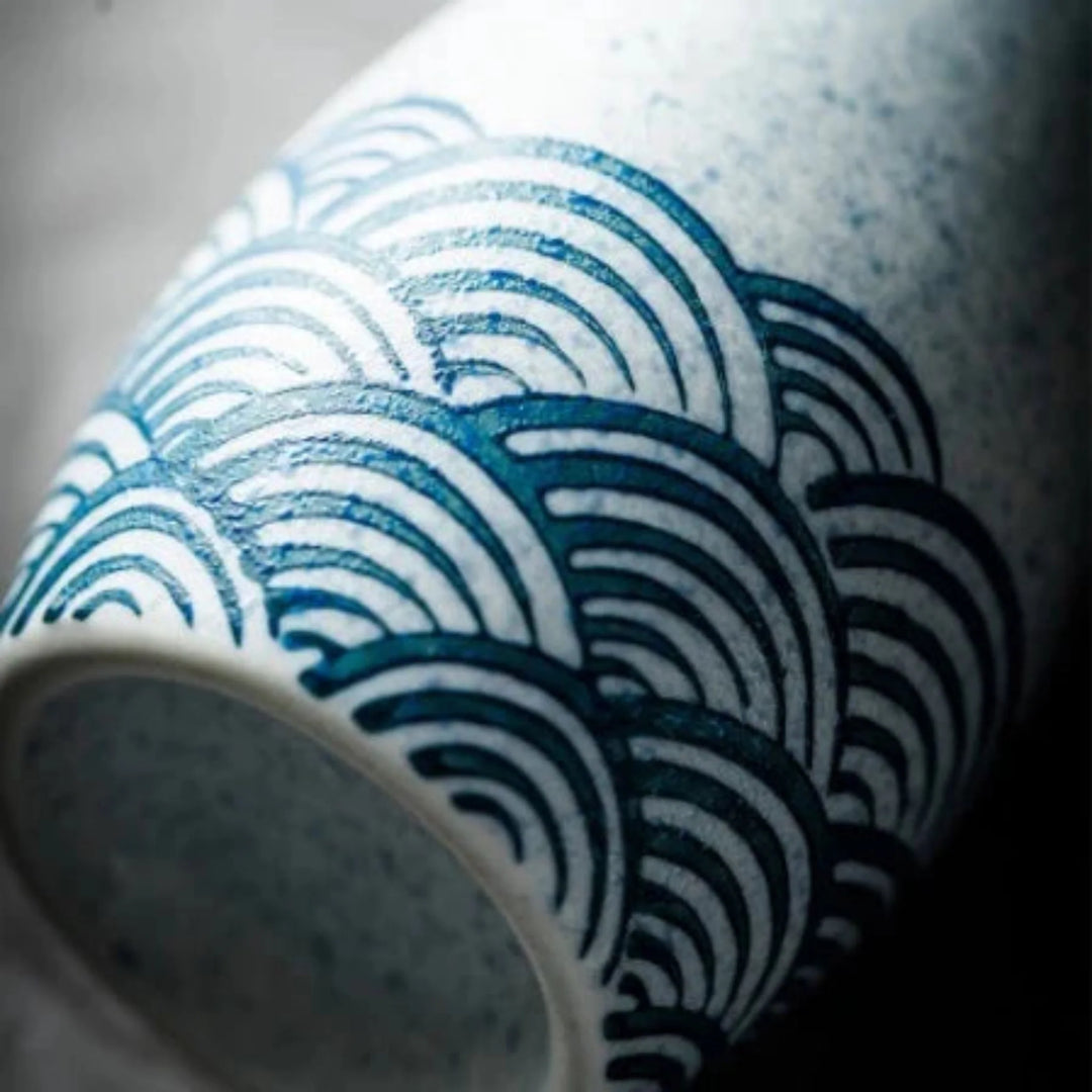 Blue Wave Ceramic Sake Set wave pattern detail