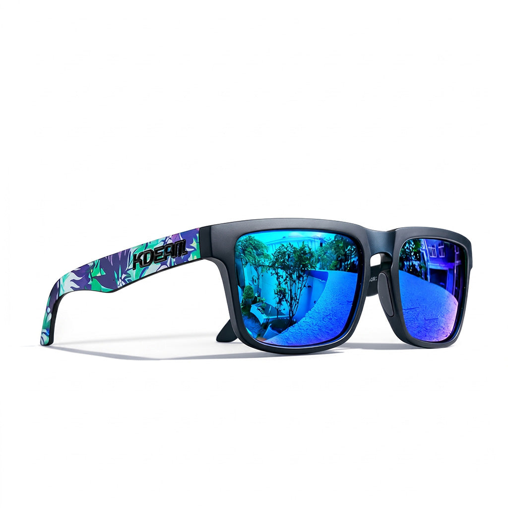 Blue Wide-View Square Sport Sunglasses side view