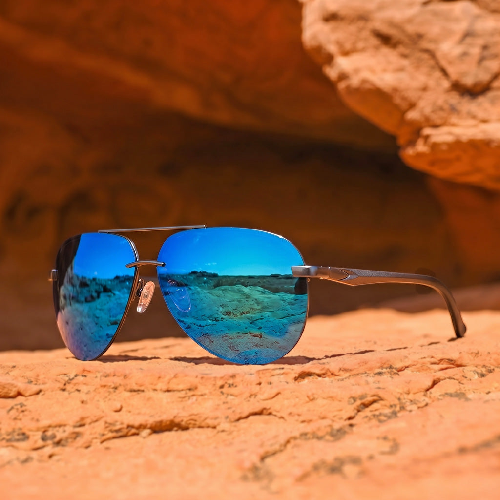 Ice Blue Classic Polarized Aviator Sunglasses lens detail