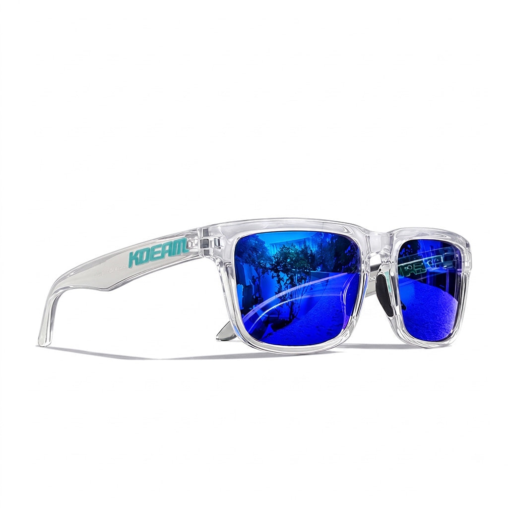 Blue Wide-View Square Sport Sunglasses front view
